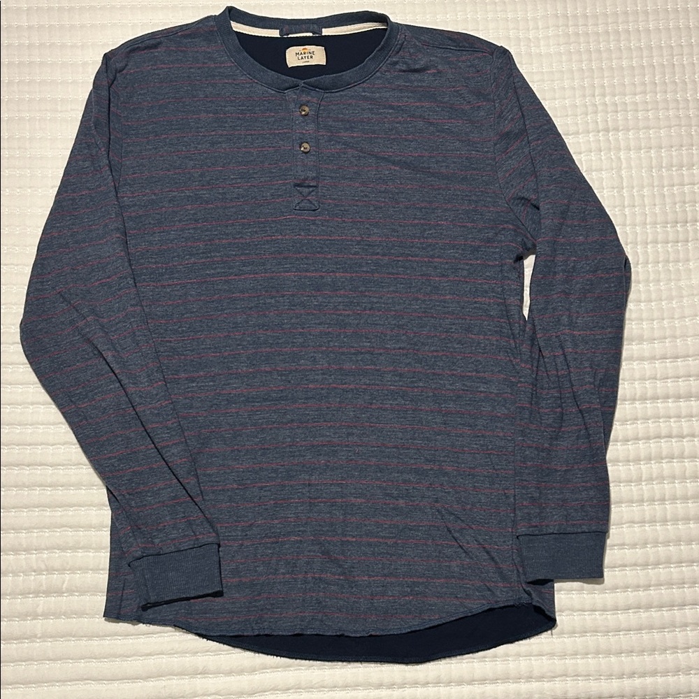 Marine Layer Navy Striped Long Sleeve Henley
